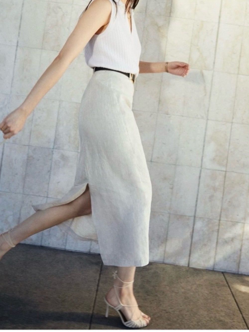 Reformation Gia Linen Midi Skirt in Oatmeal